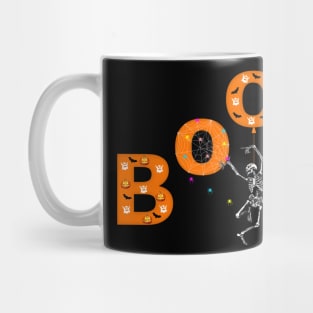 boo with skeleton and spiders in halloween Mug